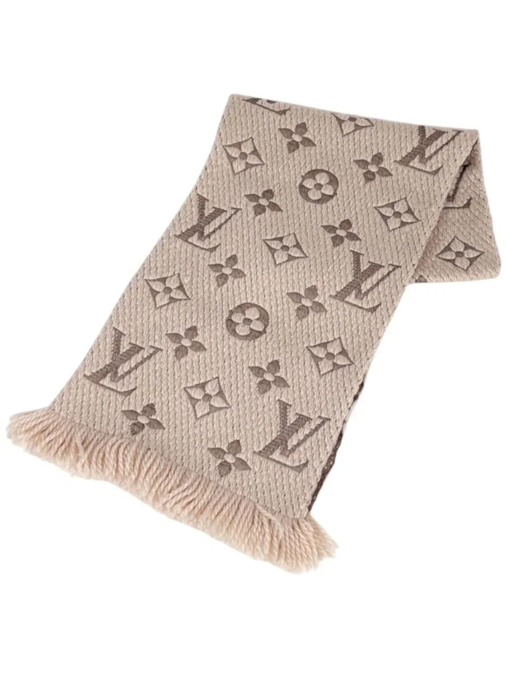 Louis Vuitton Logomania Scarf Monogram Fringe Wool Silk Ecru